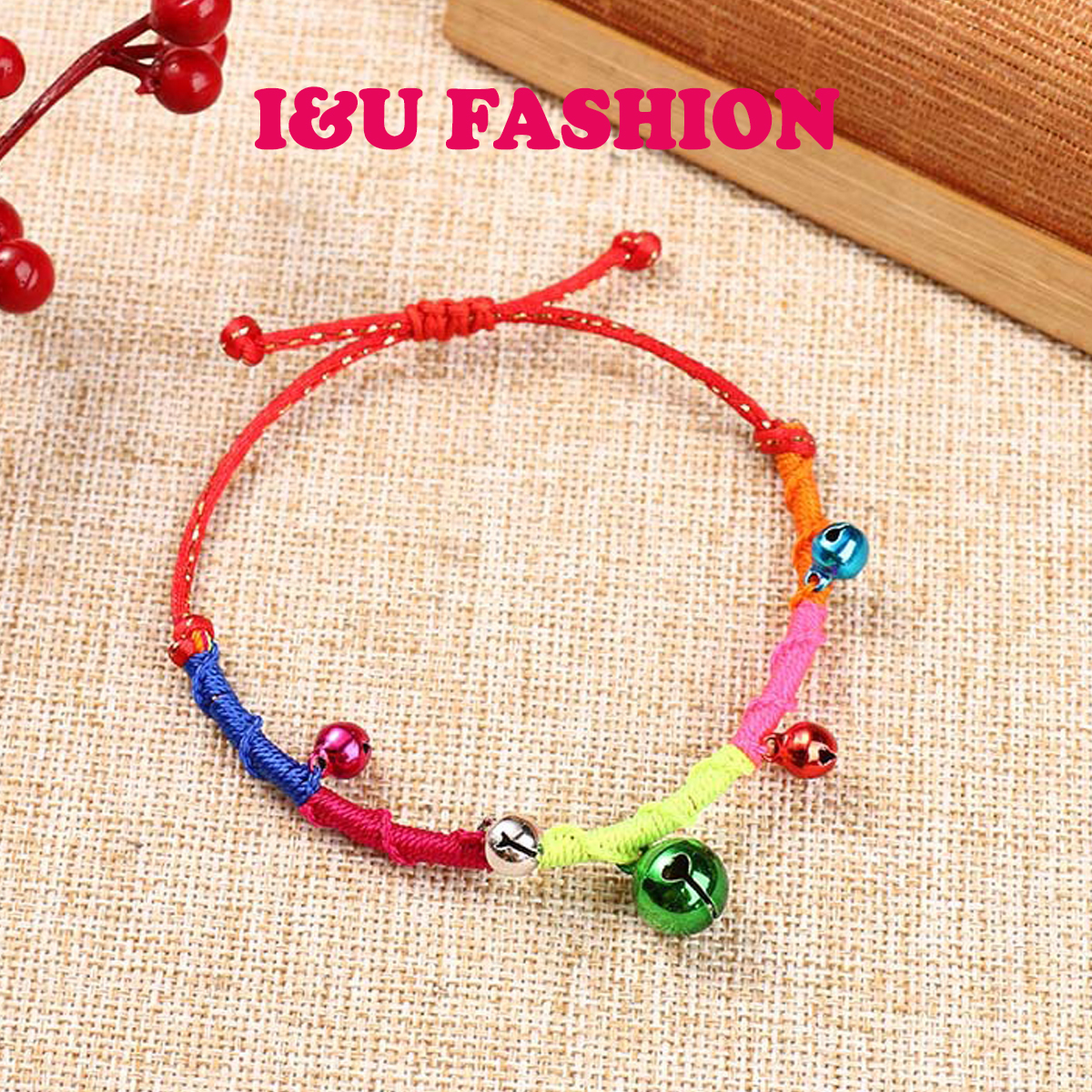 Vòng tay vòng chân trẻ em , người lớn chỉ đỏ ngũ sắc dây rút độc đáo dễ thương gắn chuông lục lạc cổ trang xinh xắn cầu may mắn bình an VT-04