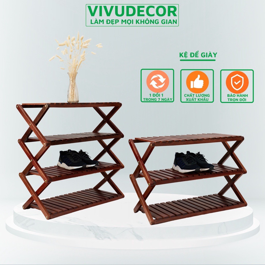 Kệ giày VIVUDECOR KG03 gỗ tự nhiên