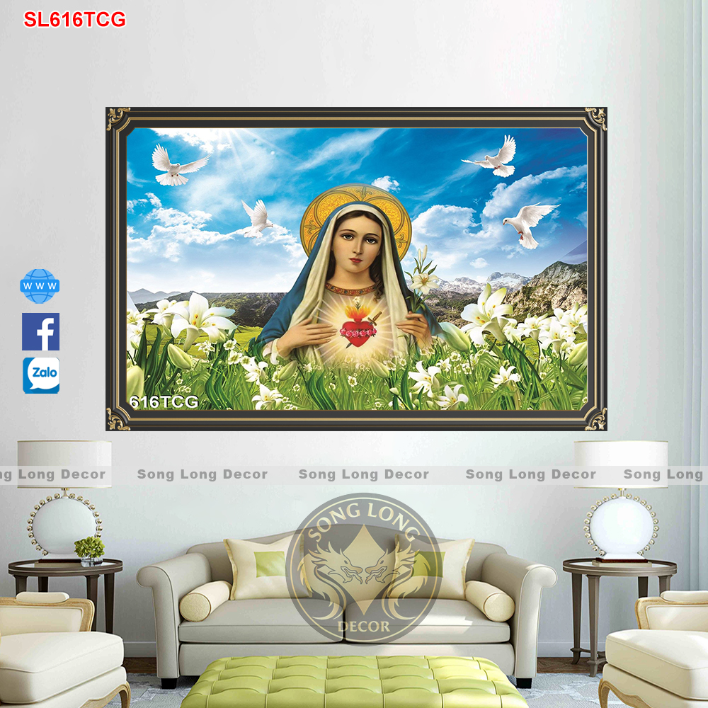 Tranh dán tường 3D Đức Mẹ - SL616TCG- Tranh 3D công giáo - Song Long Decor