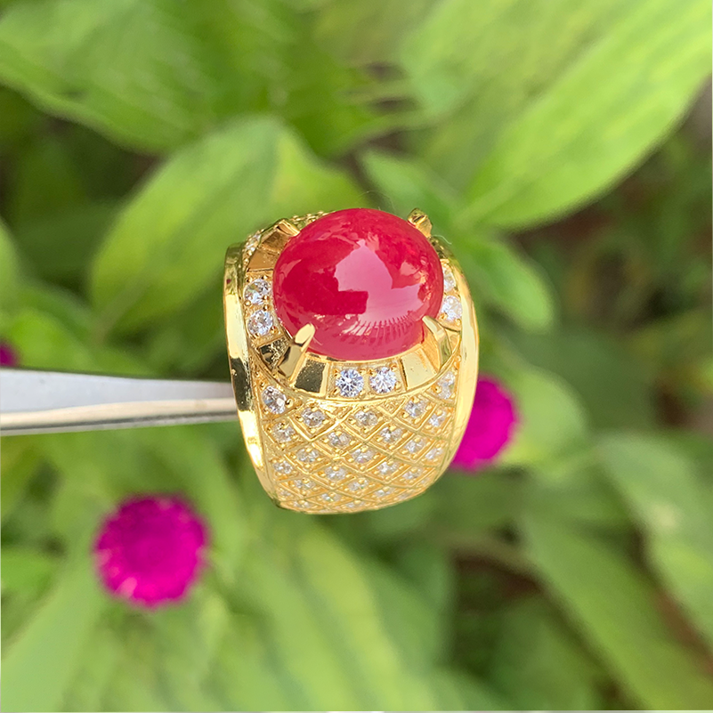 Nhẫn nam đá ruby tự nhiên khai tuyen bạc phủ vàng 18k cao cấp mr11
