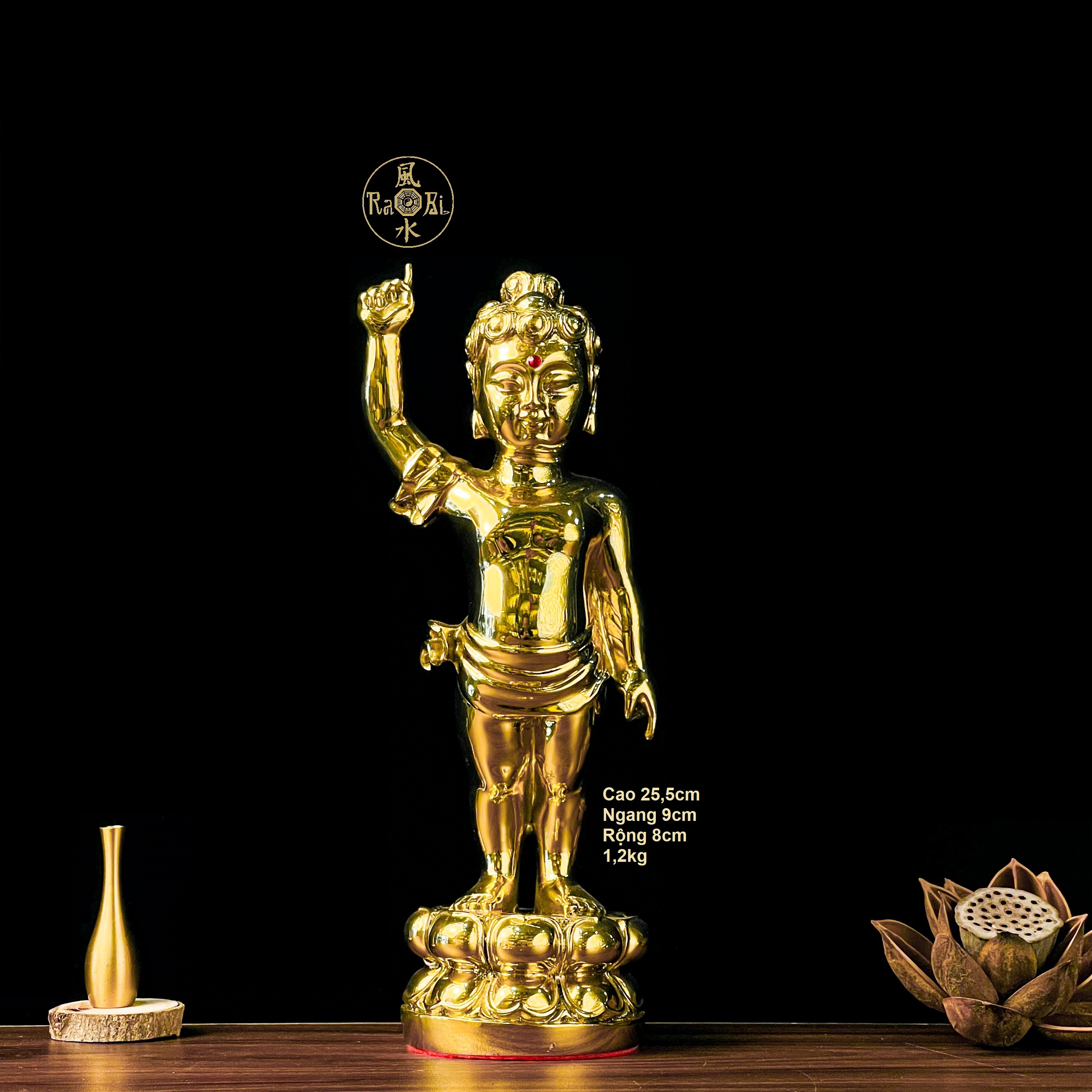 Đức phật đản sanh chỉ thiên chỉ địa bằng đồng đánh bóng phủ keo - tượng đồng thờ cúng vĩnh tiến - đồ đồng mỹ nghệ