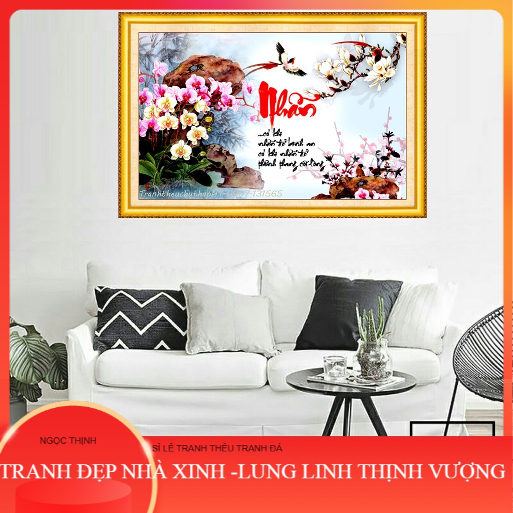Tranh thêu chữ thập - Tranh đính đá chữ nhẫn LV3336, LV175 75*50cm - tự đính NGỌC THỊNH