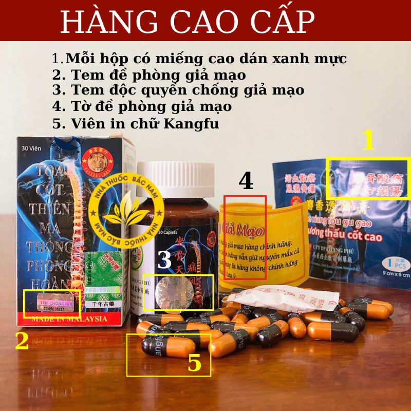 Toạ cốt thiên ma thống phong hoàn Malaysi - Hỗ trợ xương khớp lọ nhựa nắp trắng tem nhỏ