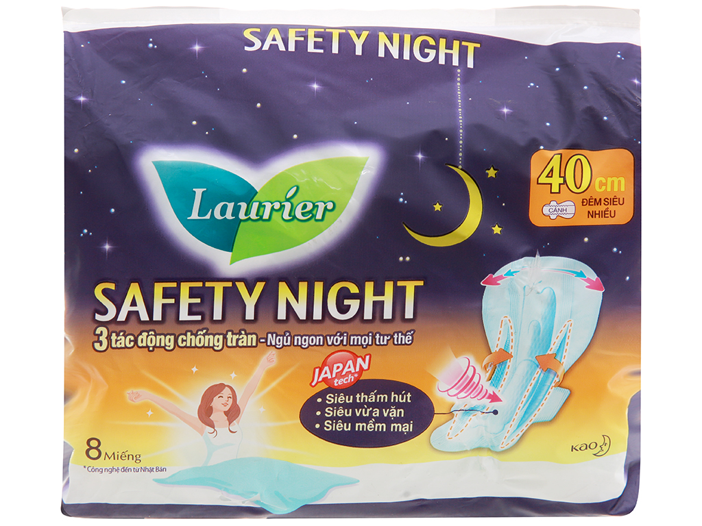 Băng vệ sinh ban đêm Laurier Safety Night siêu an toàn 8 miếng 40cm