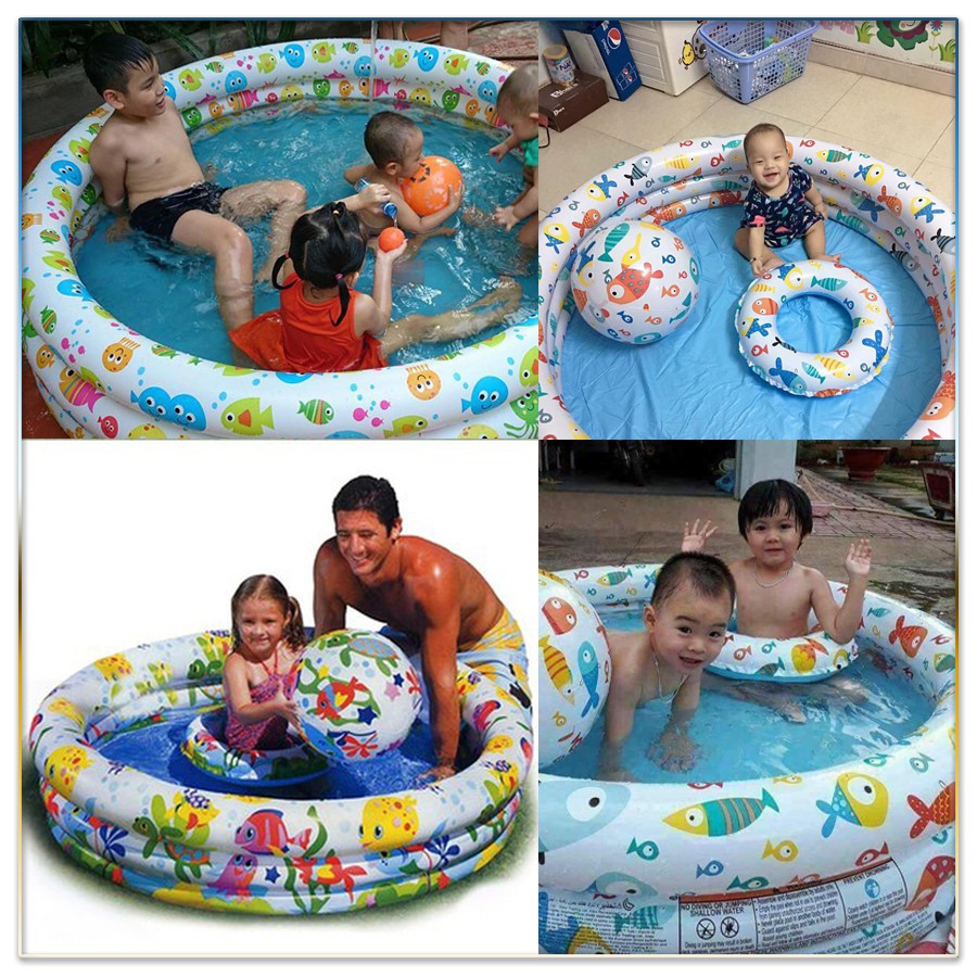 Bể Bơi Phao Tròn 3 Tầng 3 Chi Tiết, Tặng Kèm Phao Và Bóng Chơi Trong Bể Bơi Cho Bé, Kích Thước 132x28cm