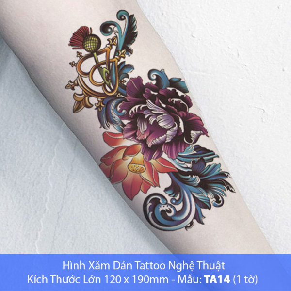 Hình Xăm Dán Tattoo Cao Cấp Hình Hoa Tờ Lớn 12x19cm - Mẫu TA14