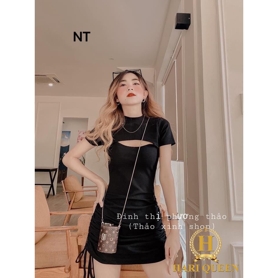 Váy đen hở ngực rút hông NTA0620