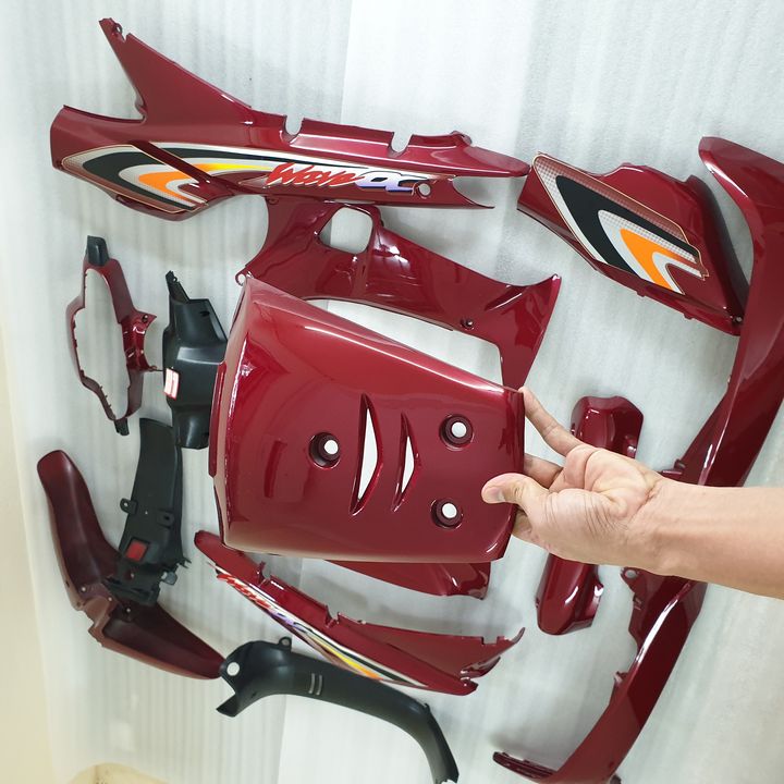 {Tặng kèm tem}   Dàn áo xe Wave Thái, Wave ZX, Wave Alpha đời từ 2002 đến 2006, nhựa ABS nguyên sinh cao cấp màu ĐỎ ĐUN