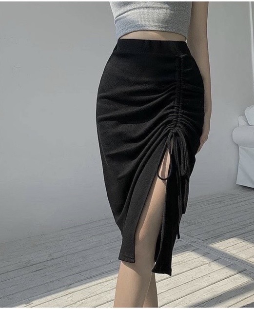 Chân váy nữ rút dây xẻ tà