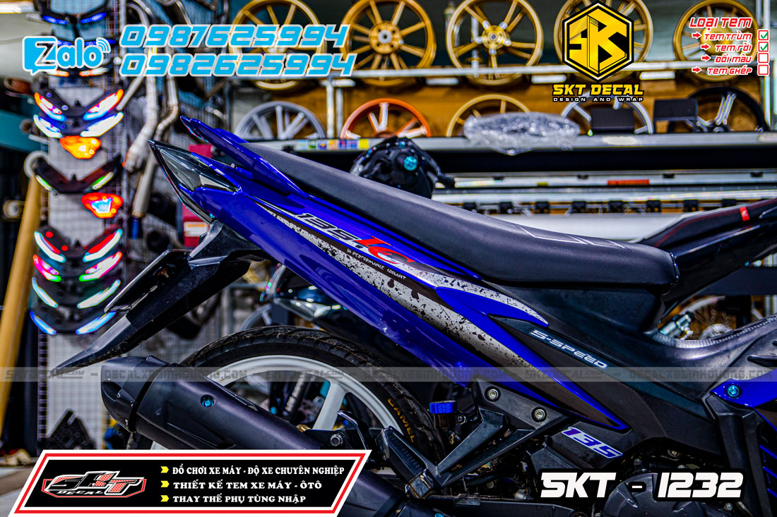 tem trùm exciter 135 xanh đen bạc lc