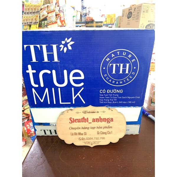 Thùng Sữa TH True Milk 48 hộp x 180ml ( Có Đường/ít Đường/K Đường)