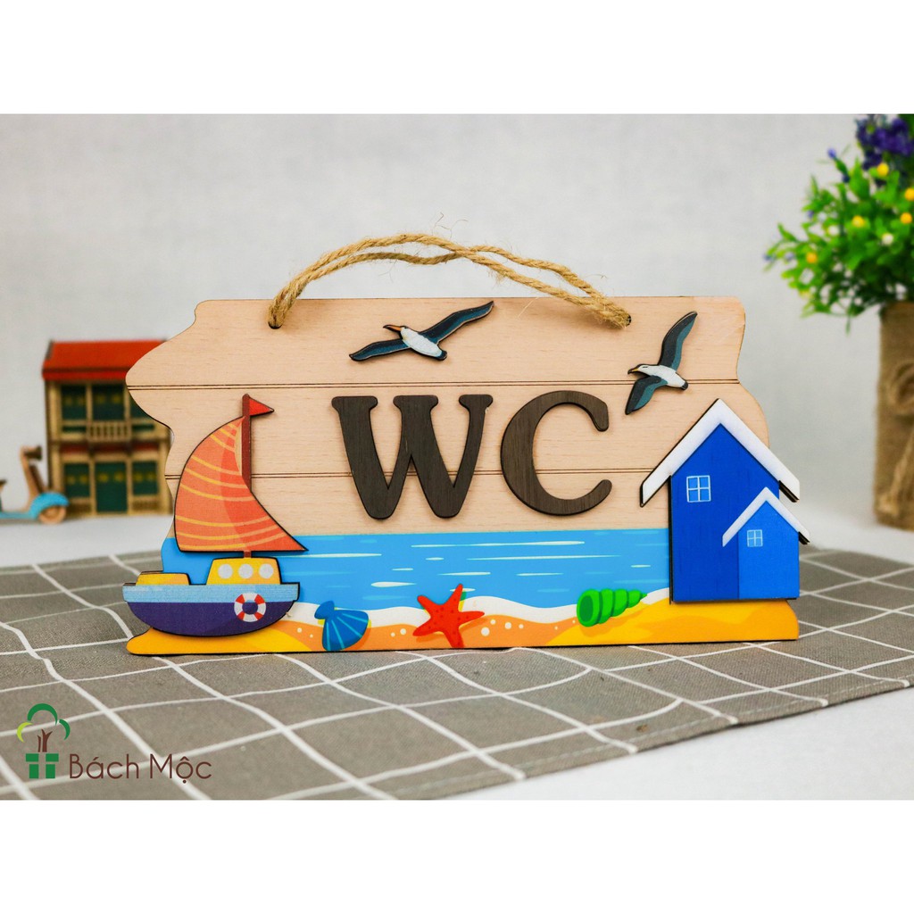 Decor home Bảng gỗ decor, bảng gỗ trang trí WC biển cực độc