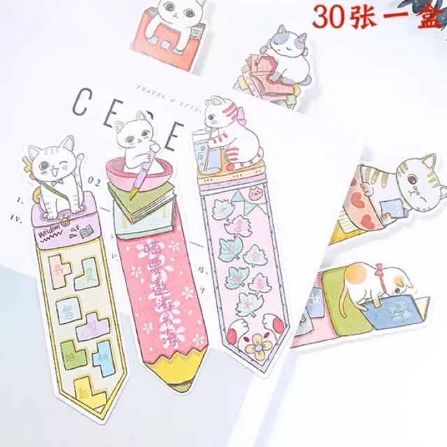 Hộp 30 Bookmark đánh dấu trang hình con mèo siêu cute