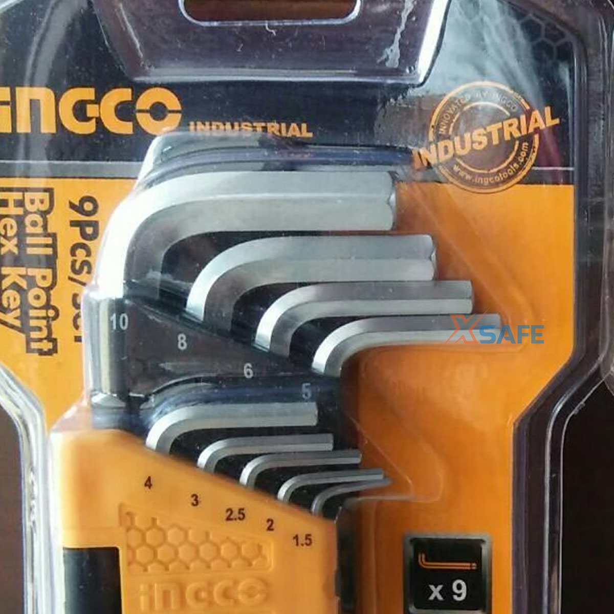 Set 9 key hexagonal round head ingco HHK12091 compact design. Lock hexagonal material CR-V, size 1.5-10mm, heat resistant and is plated with chrome steel. -48/t-distribution genuine xsafe