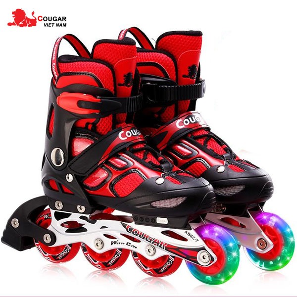 Giầy trượt Patin Cougar 1 bánh phát sáng 835LSG - Màu Đỏ Đen