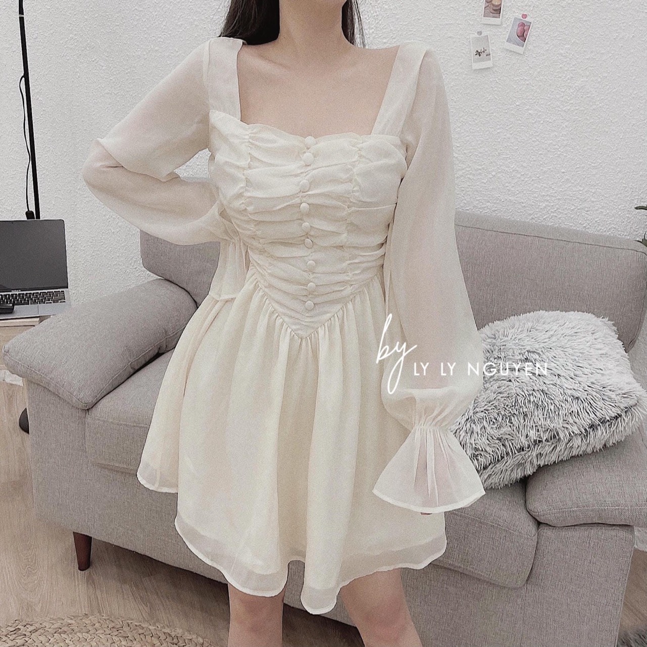 [HCM]Đầm kate phối tay lưới nhẹ nhàng