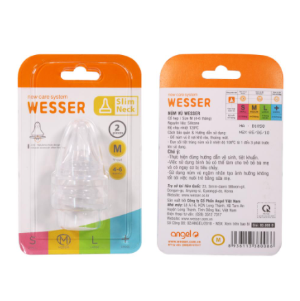 Núm vú Wesser (Cổ hẹp/Size S,M,L,+) vỉ 2 cái