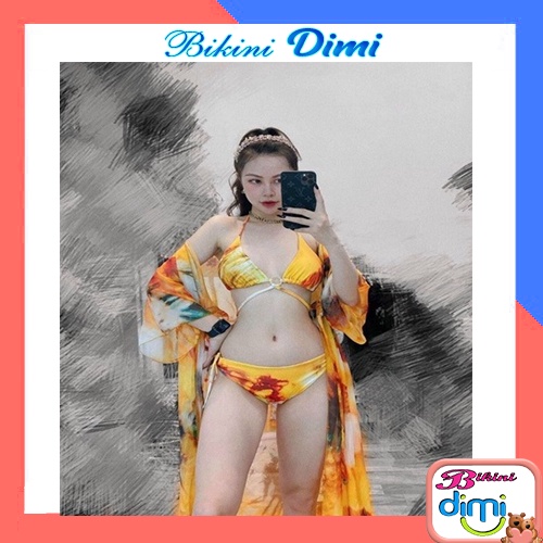 Bikini nữ - đồ bơi đi biển hai mảnh kèm áo choàng họa tiết lửa