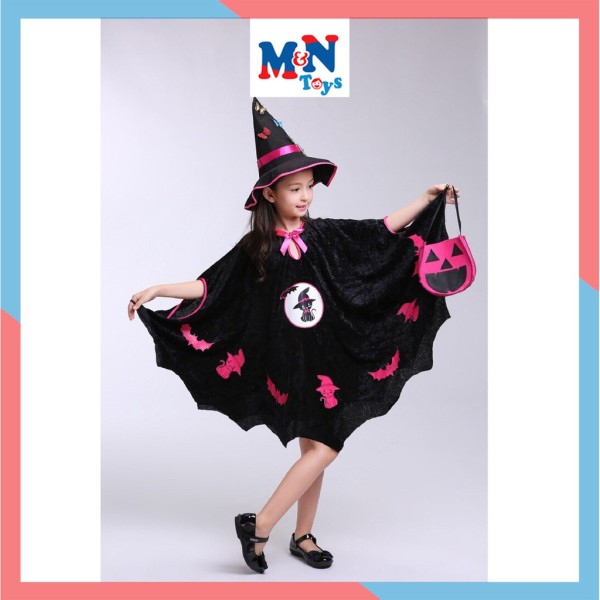 Áo choàng phù thủy mèo đen Black cat hóa trang Halloween cho bé từ 3 -6 tuổi