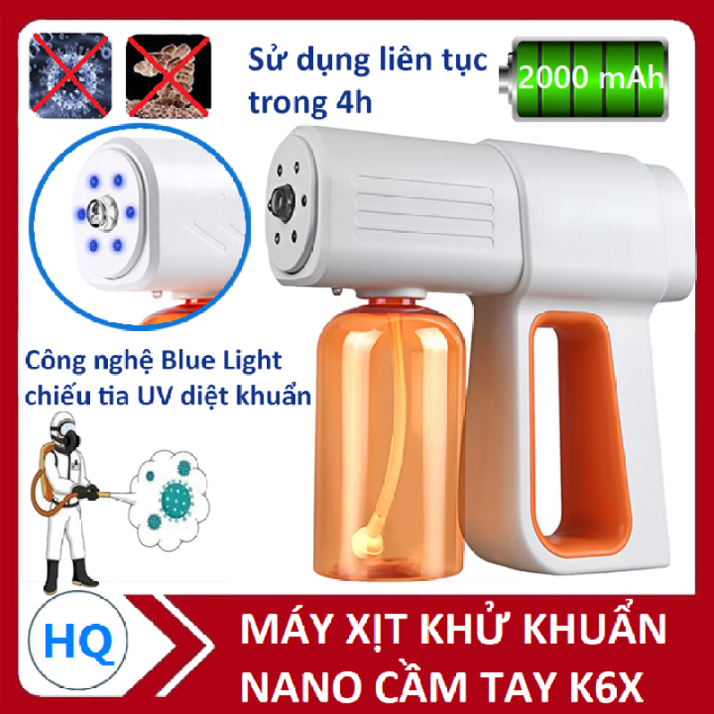 Máy xịt khử khuẩn Nano K6X, Máy phun khử khuẩn cầm tay, Máy diệt khuẩn chính hãng với công nghệ Blue Light chiếu tia UV diệt khuẩn, phun sương cực mịn khử khuẩn đến 99%