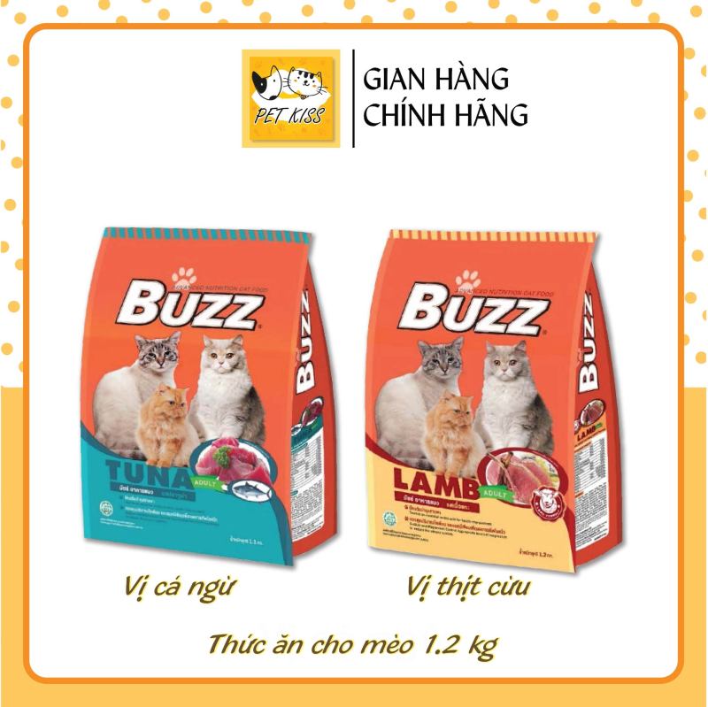 [HCM]Thức ăn hạt mèo cao cấp Buzz Adult Cat Food Vị thịt cừu & Vị cá ngừ Gói 1.2 kg