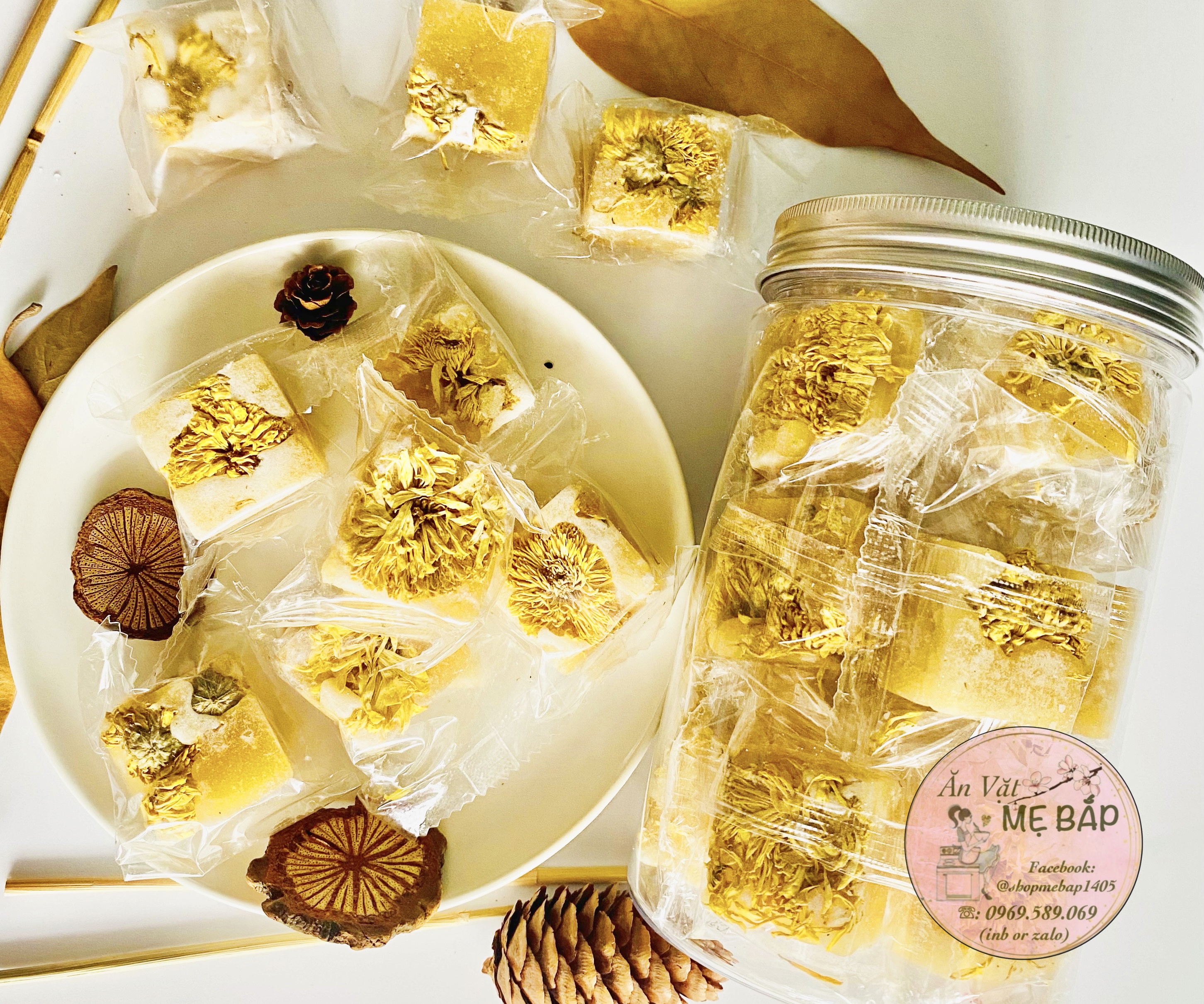 Trà Hoa Cúc Đường Phèn Mật Ong 500gR  - Đường tan hoa nở - Shop Mẹ Bắp