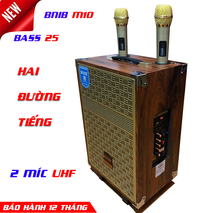 Loa kéo cao cấp bnib m10 âm thanh nổi siêu chất, kèm 2 míc uhf xịn sò