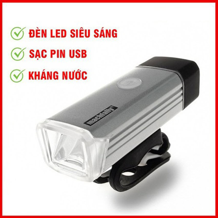 Đèn pha sạc siêu sáng Machfally cho xe đạp Tặng bộ 2 đèn van xe đạp