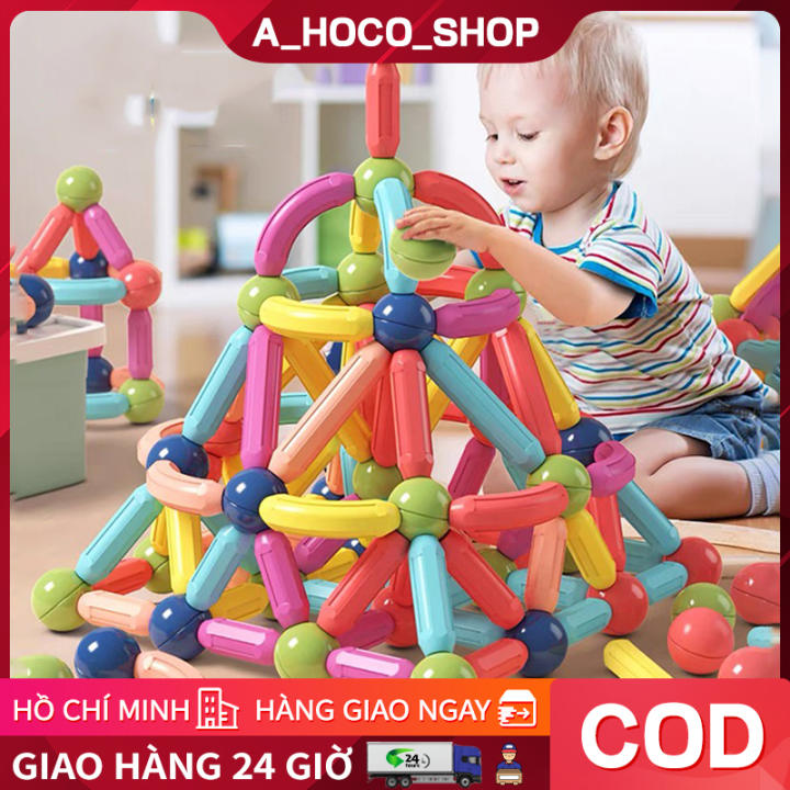Bộ xếp hình nam châm (100, 64, 42 chi tiết) đồ chơi xếp hình nam châm thông minh an toàn