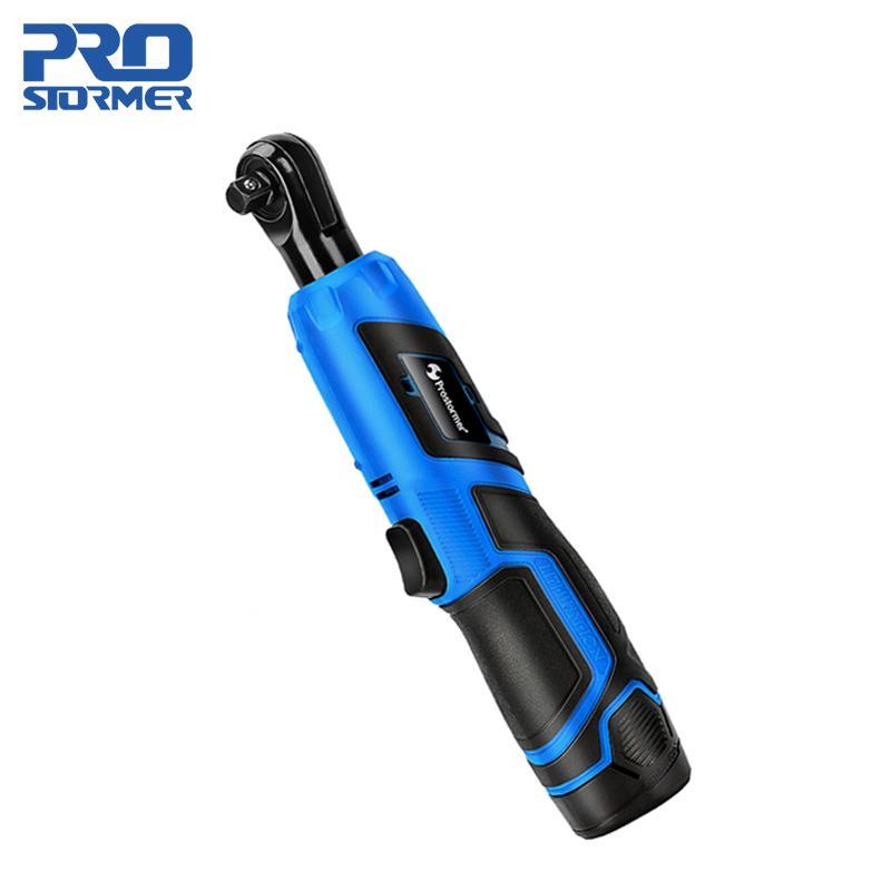 PROSTORMER 12V Electric Wrench Angle Drill Screwdriver 3/8 Cordless Ratchet Wrench Scaffolding 40NM With Screwdriver Bits Socket