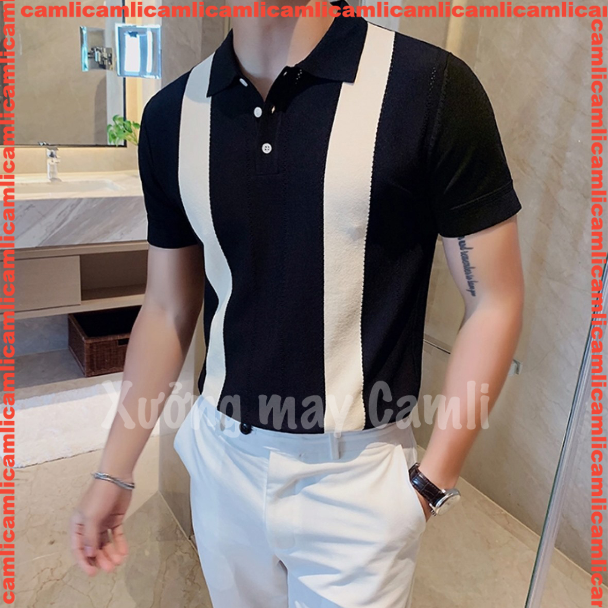 [Ảnh thật] [Có VIDEO] Áo thun POLO kẻ sọc dệt kim mùa hè nam, tay ngắn, mỏng nhẹ, thoáng mát phong cách Hàn Quốc