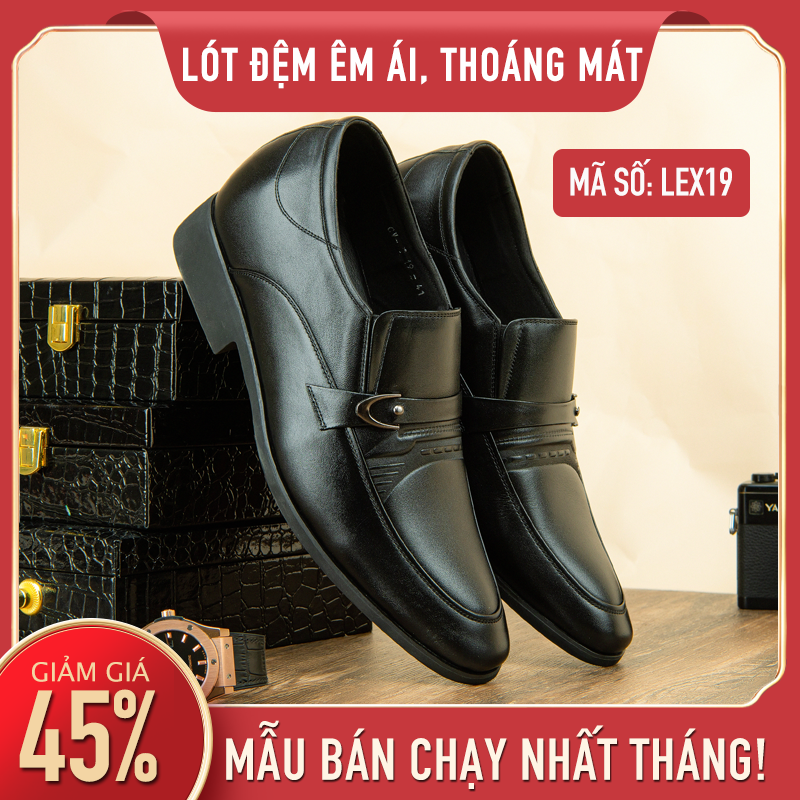 GIÀY LƯỜI DA BÒ NAM- LEX19 TĂNG CHIỀU CAO 6CM