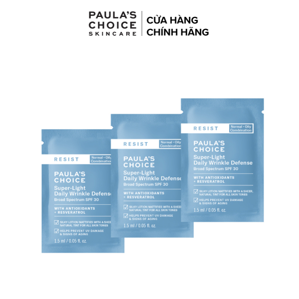 Bộ 3 mẫu thử kem chống nắng đa năng siêu nhẹ Paula’s Choice Resist Super -Light Daily Wrinkle Defence SPF 30 1.5ml 7769 nhập khẩu
