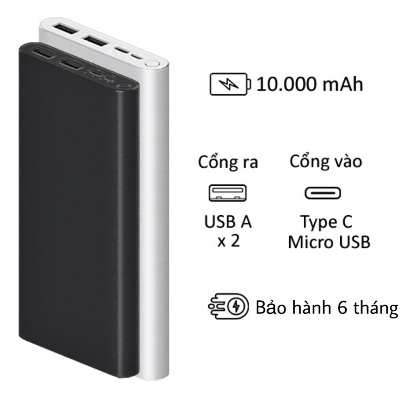 ○♣  Sạc Dự Phòng Xiaomi Gen 3 ⚡️𝐅𝐑𝐄𝐄 𝐒𝐇𝐈𝐏⚡️Sạc Dự Phòng 10000mAh Mi Gen 3 Chuẩn Dung Lượng 2 Cổng USBTích Hợp Cổng Type C