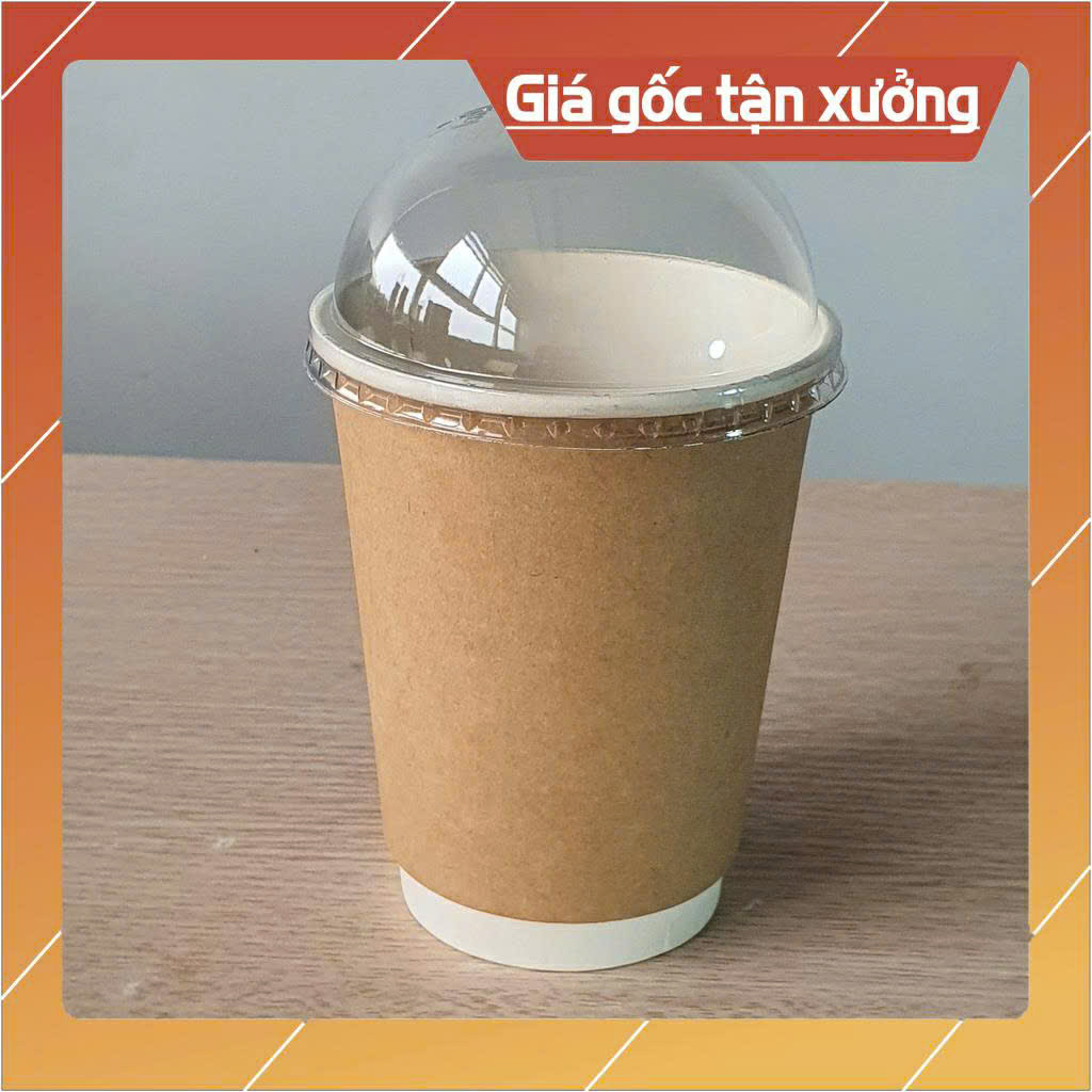 Ly Giấy Cốc giấy Kraft có nắp 280ml đựng cafe Mang Về 8oz 25 cái