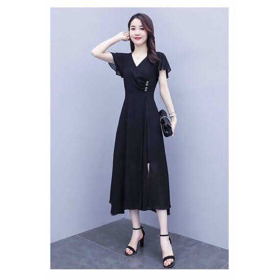 [HCM]ĐẦM XOÈ CỔ V ĐẮP CHÉO TAY CÁNH TIÊN