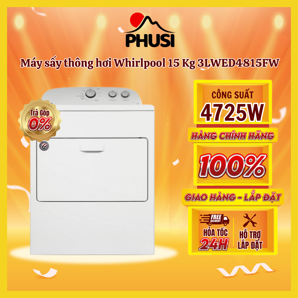 Máy sấy whirlpool 15.0 kg 3lwed4815fw - hàng chính hãng