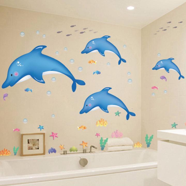 Decal dán tường Gia đình cá heo Sticker Tranh Dán Tường - HPMAY9168-Decal dán tường con vật, Decal dán tường cho bé