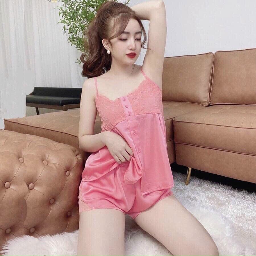 Sét bộ ngủ 2 dây phi bóng phối ren siêu cute