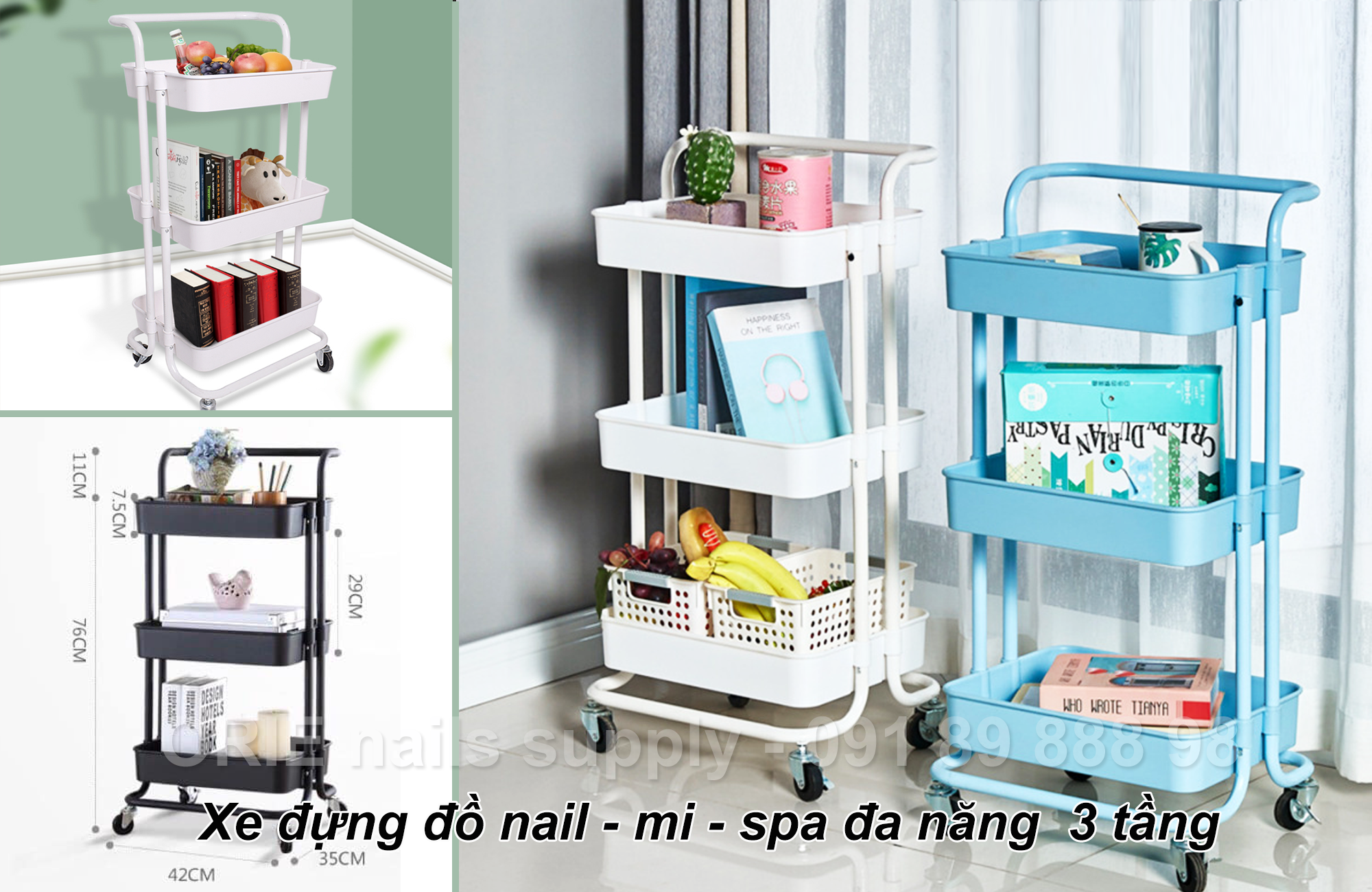 XE ĐỰNG ĐỒ NAIL - MI - SPA ĐA NĂNG 3 TẦNG