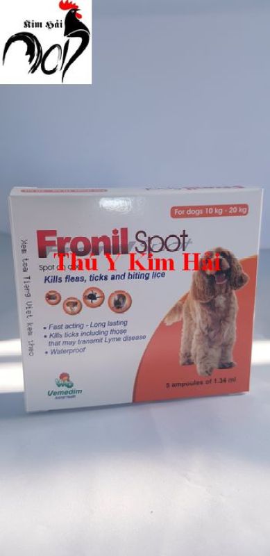 FRONIL SPOT-1 HỘP 5 ỐNG -NHỎ GÁY T.R.Ị VE,RẬN-DÙNG CHO MỌI LOẠI CHÓ TỪ 10-20KG.