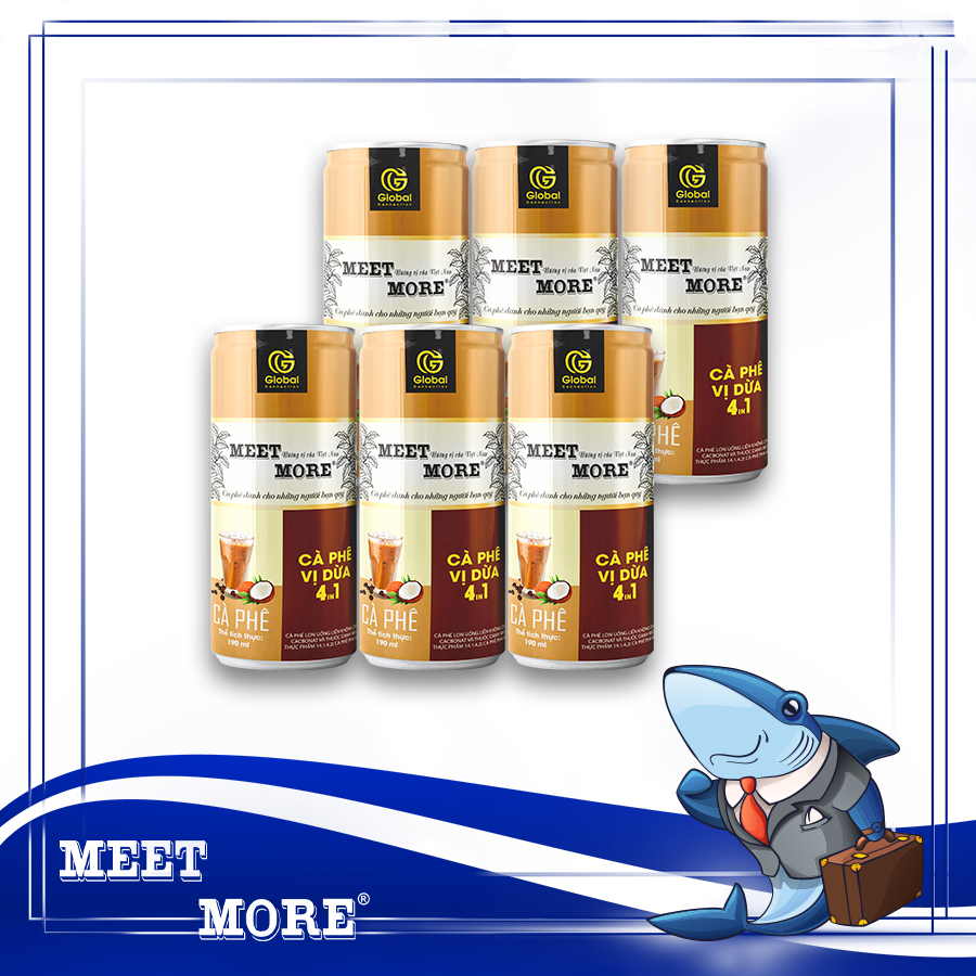 Lốc 6 lon cà phê hòa tan vị dừa Meet More 190g
