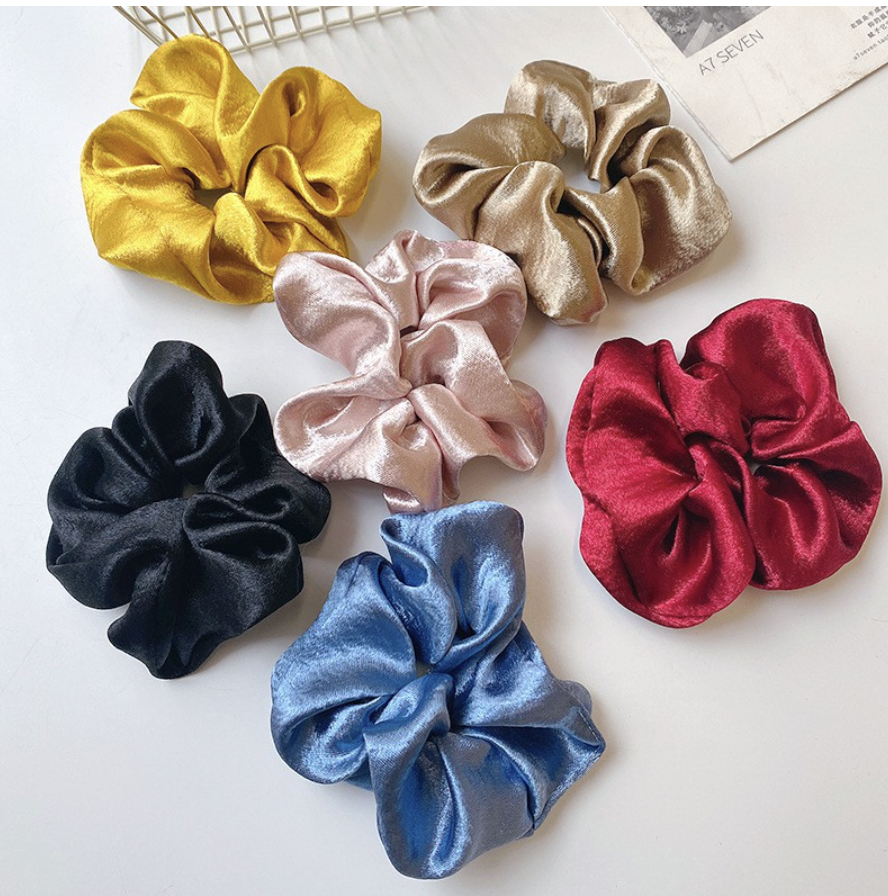 Dây cột tóc scrunchies lụa satin phi bóng sang chảnh nhiều màu video thật Aikimo SL1