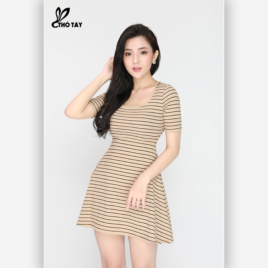 Đầm Xòe Thun Sọc Cổ U - THỎ TÂY D298B375