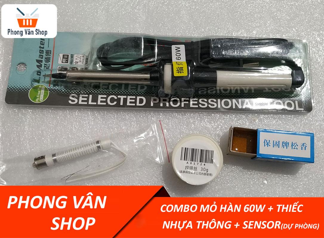 Combo mỏ hàn nung 60W-220v + Cuộn thiếc + Nhựa thông + sensor