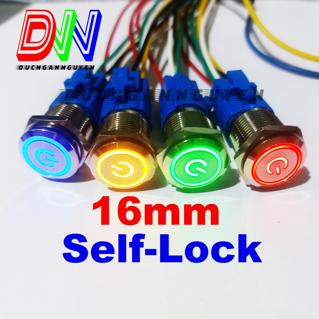 Nút nhấn công tắc tự giữ chống nước 16mm led báo dc 12-24v