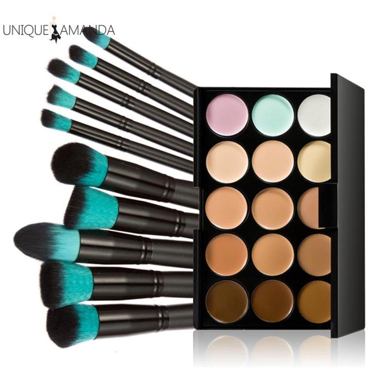 New 15 Colors Pro Makeup Concealer Cream Cosmetic Palette 10pcs Brush Tool - Intl