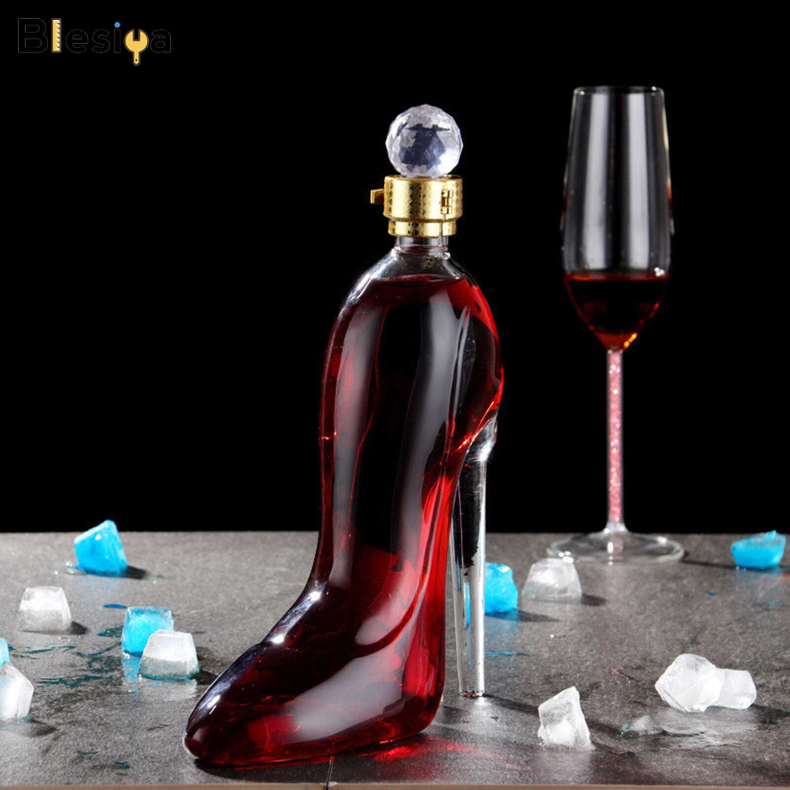 Blesiya High Heels Shape Whisky Decanter Luxurious Glass Moscato Rum Wine Bottle
