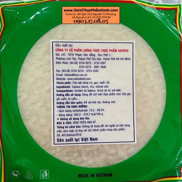 Carton of 20 bags*300gr RICE PAPERS 16CM/ 22CM Safoco
