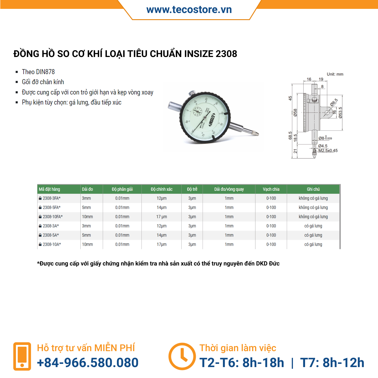 Đồng hồ so cơ khí Insize 2308 - standard [Chính hãng] [Bảo hành 12 tháng] [Có sẵn]